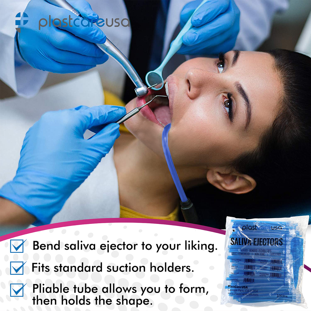 2000 (20 Bags) Blue Clear Dental Saliva Ejectors Ejector Disposable Suction Tips