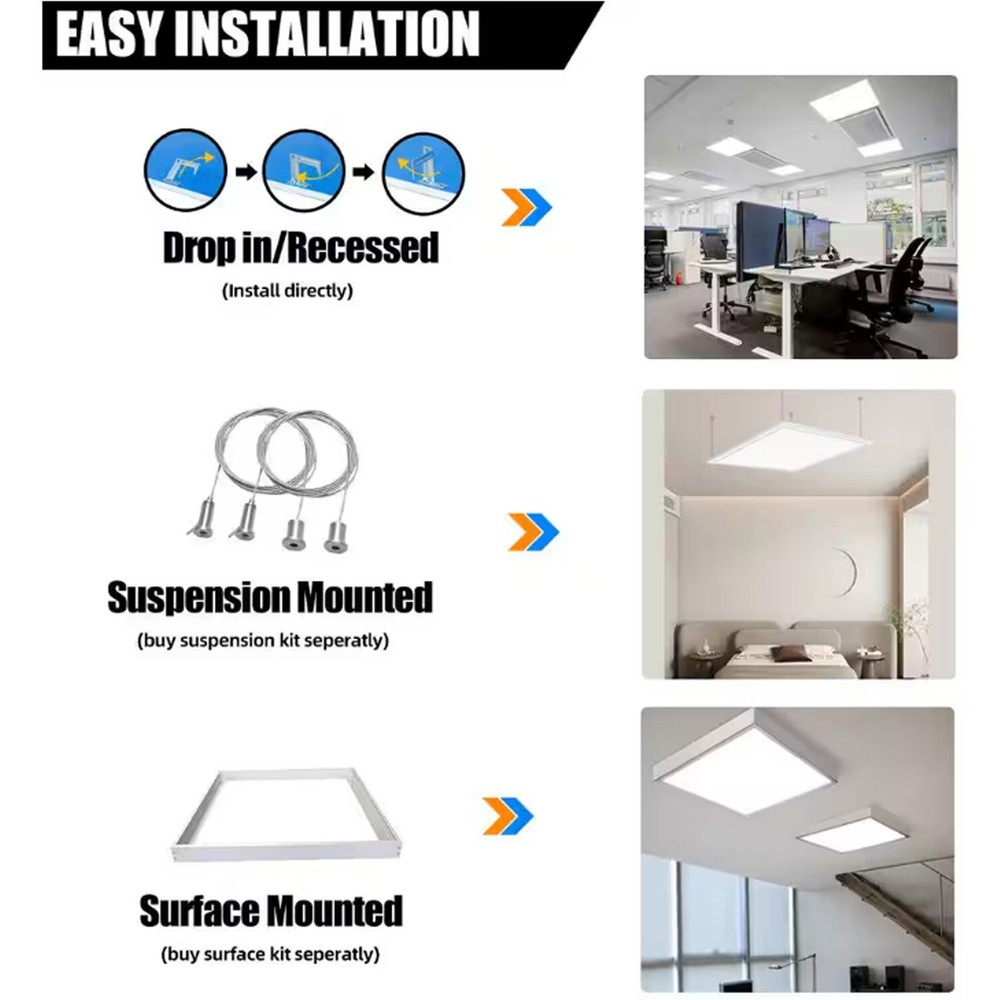 4 Pack 2x2FT LED Flat Panel Light 48W Drop Ceiling Commercial Office Home Lights