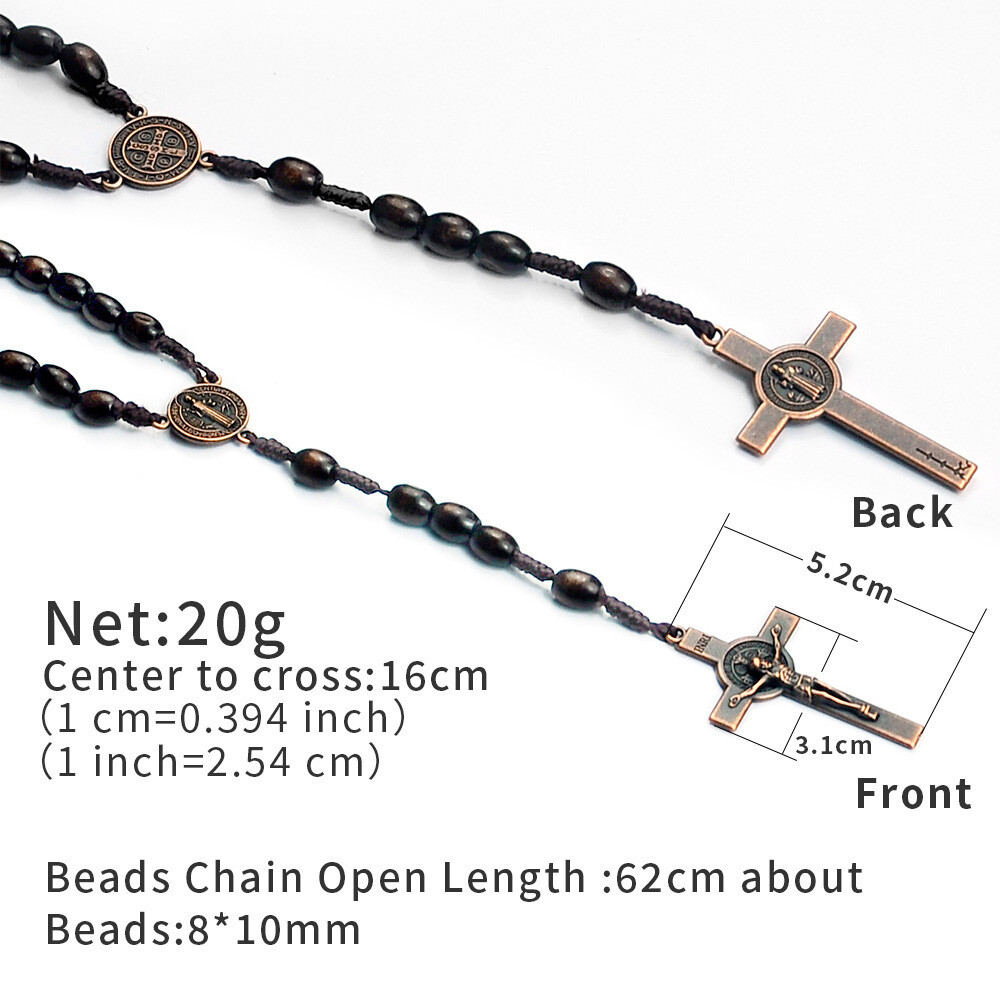 Rosary Cross Crucifix Handmade Wooden Beads Catholic Christian Traditional Style