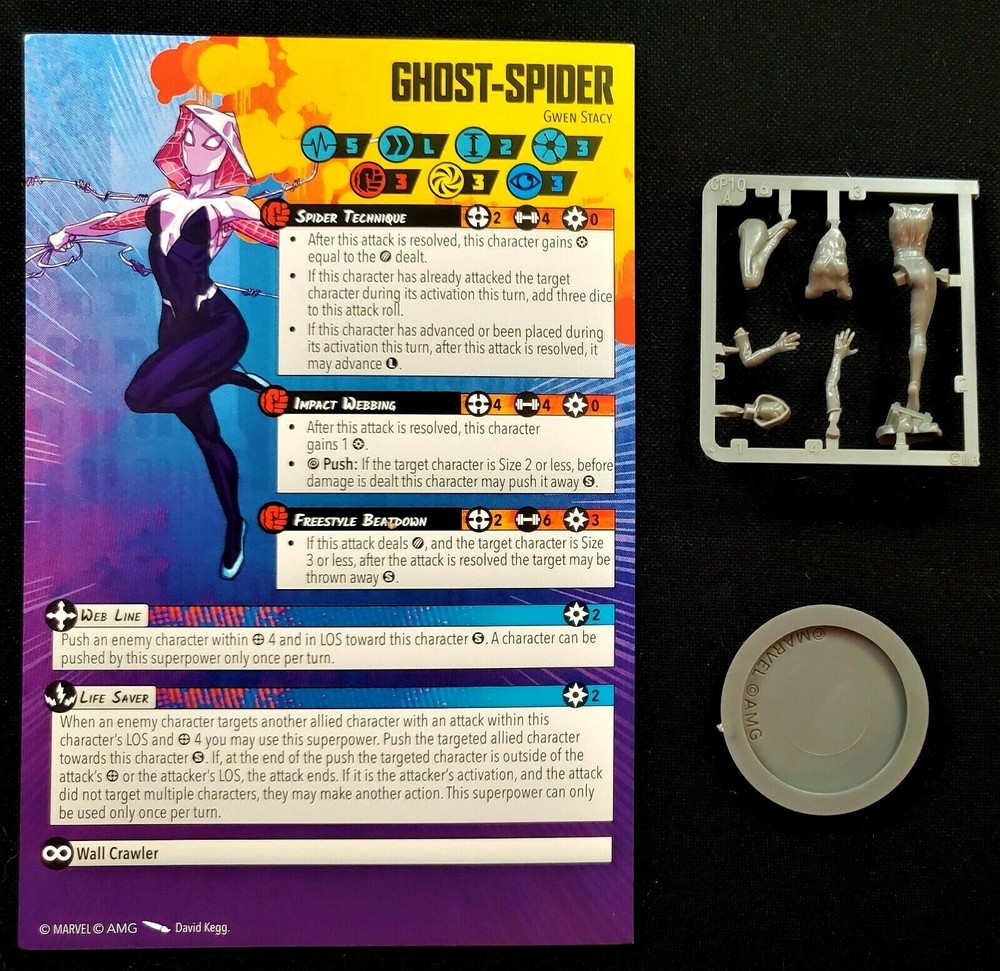 Marvel Crisis Protocol Ghost Spider w/ Rules + Base, NO Tokens / Tactic Cards