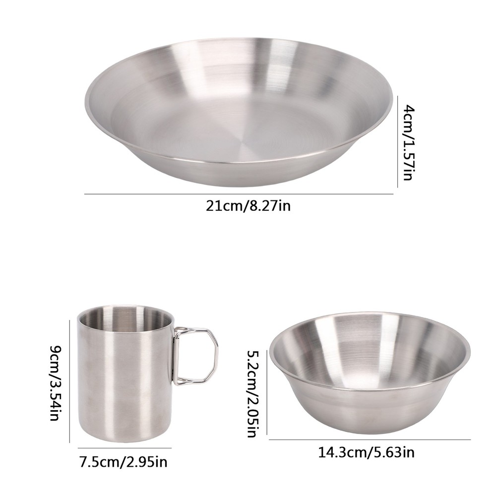 Portable Stainless Steel Camping Tableware Set Double-layer Cup Thickened B TAGX