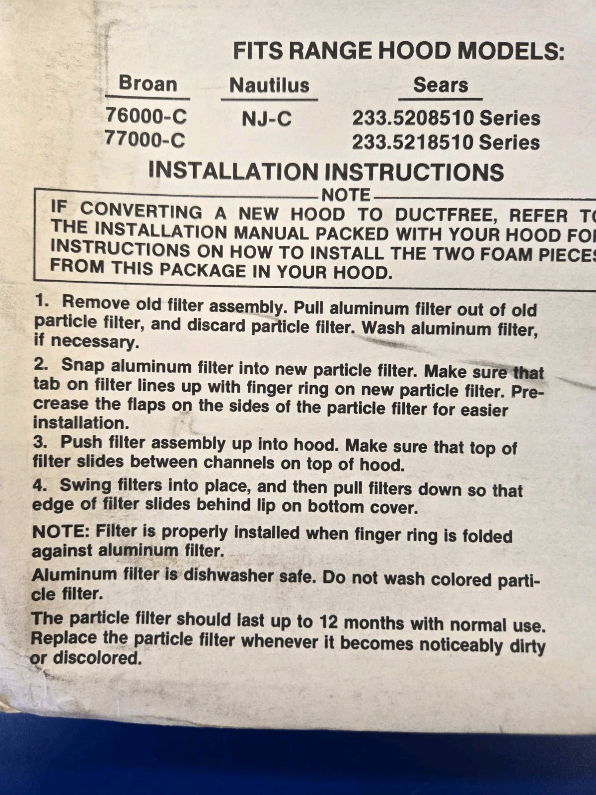 BROAN - 76F MICROTEK RANGE HOOD SYSTEM DUCT-FREE FILTER REPLACEMENT - PK OF 2