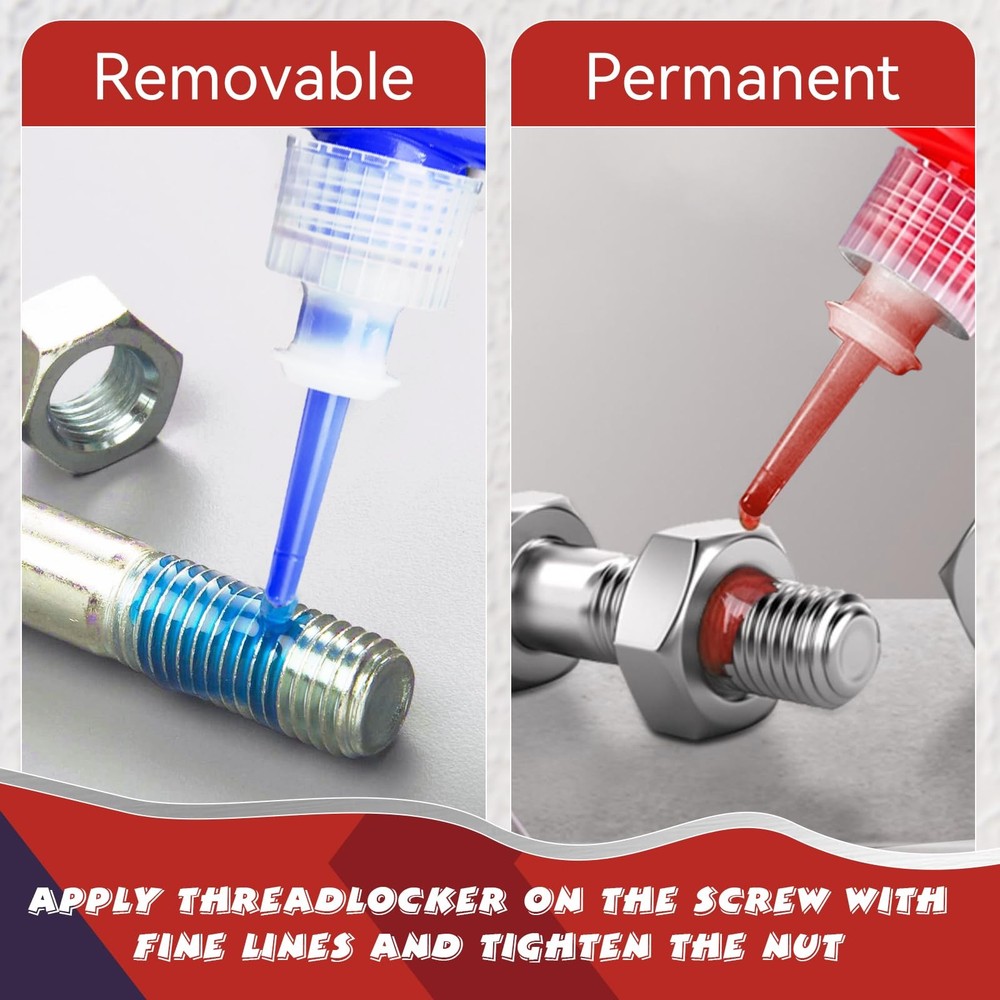 Thread Lock Blue and Red, Threadlocker Medium High Strength, blue