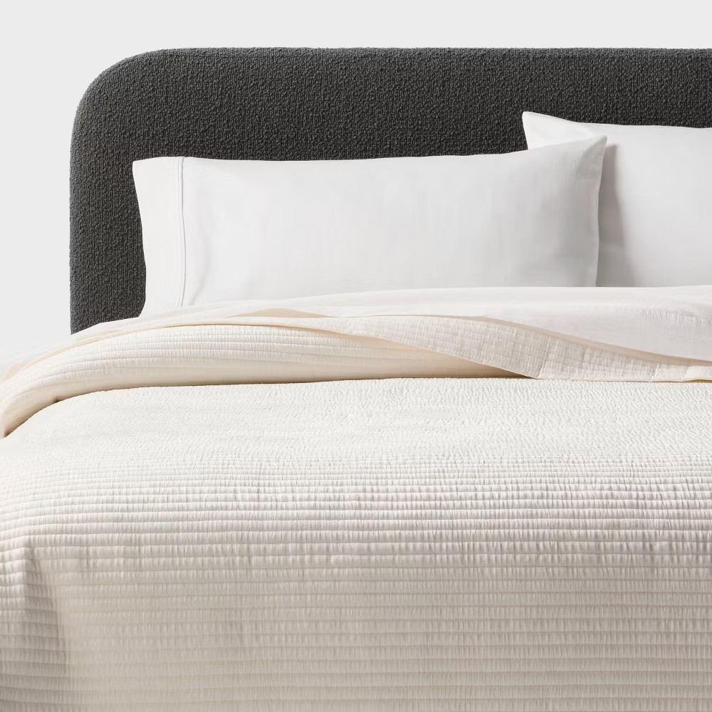 Full/Queen Ruched Velvet Quilt Ivory - Threshold