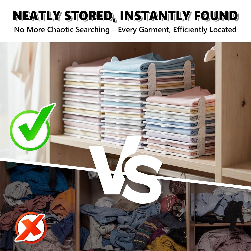 10Pc Stackable Closet Organizer & Shirt Folder Board Bundle Tshirt Organizer ...