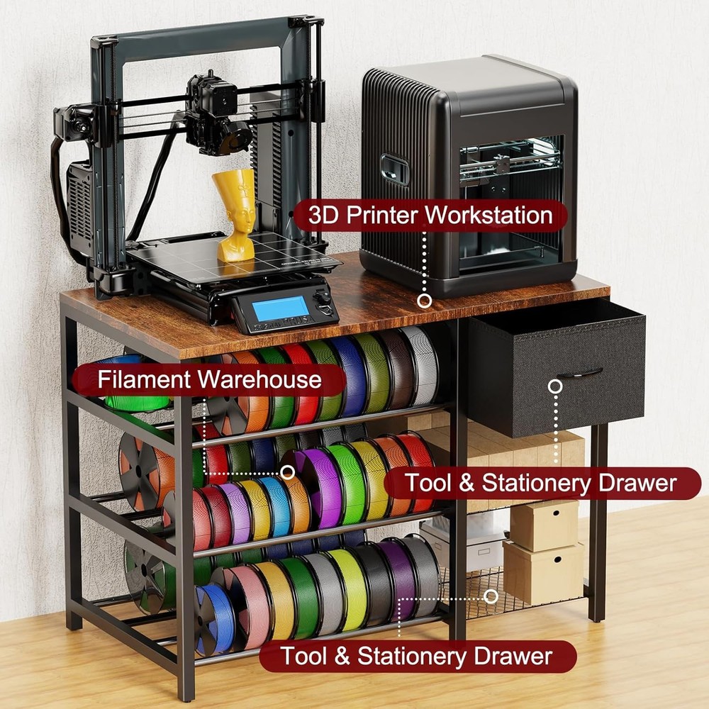 3D Printer Stand with Filament Storage Rack, 3D Printer Table with Power Outlet,