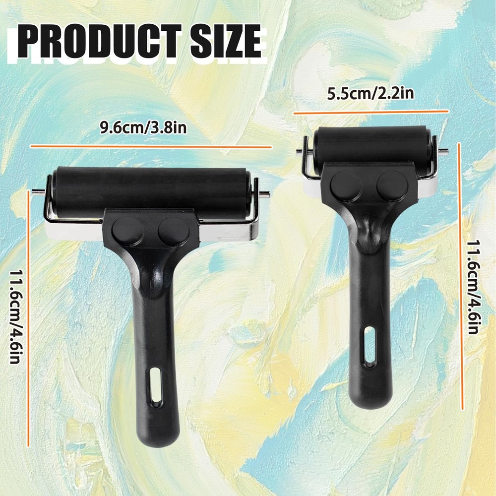 2-Pack Brayer Rollers for Crafting - 4-Inch & 2.2-Inch Rubber Rollers for Pri...