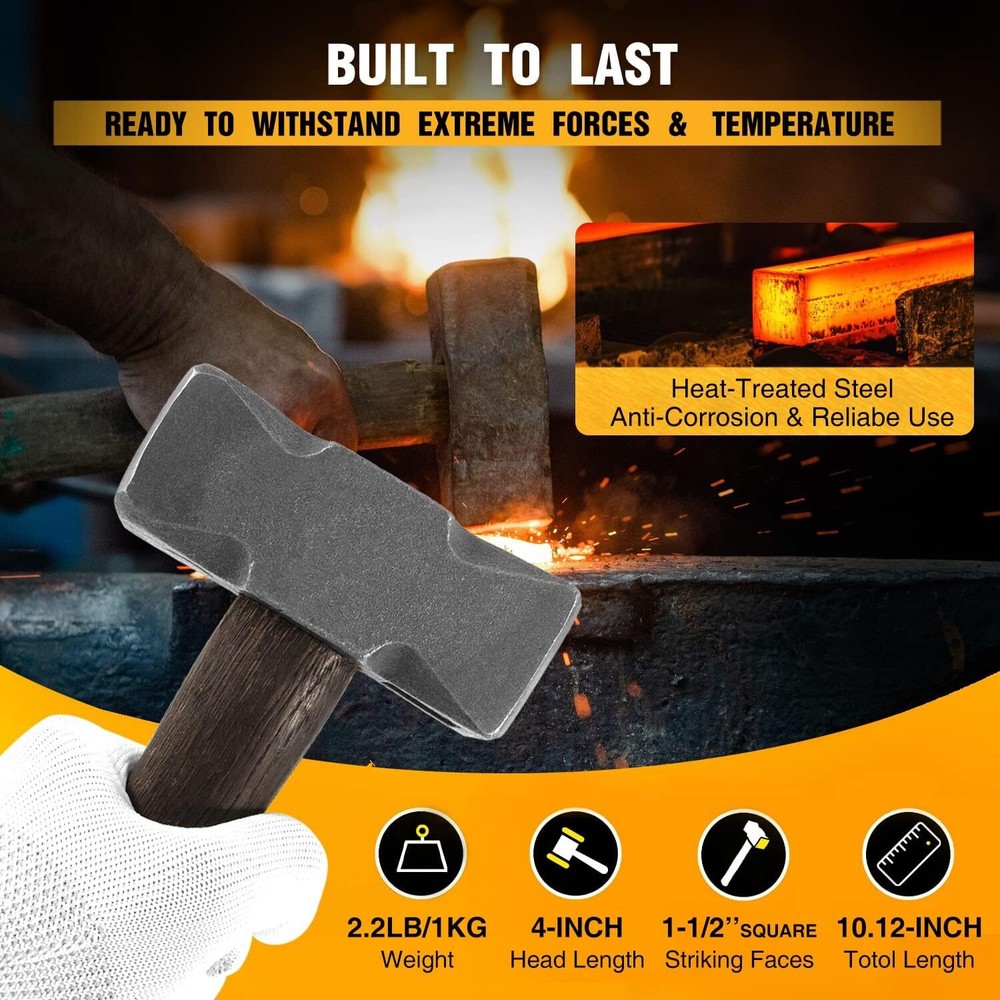 2.2LB Forging Square Hammer with Double Faces for Farrier Blacksmith Bladesmith