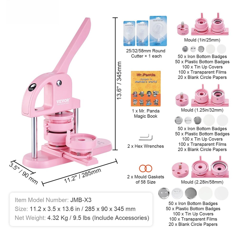 3-IN-1 Button Maker Button Making Machine with Magic Book Ergonomic Arc Handle