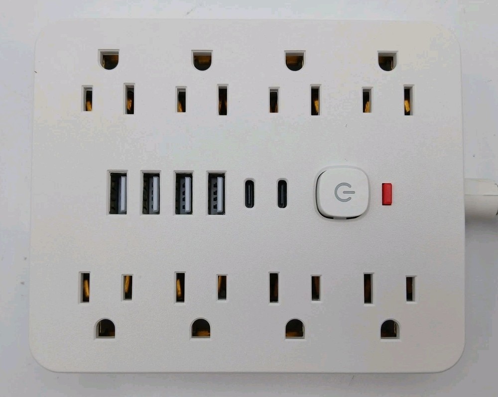 Power Strip White Adapter-Surge Protector, USB-C, USB Outlets, AC Socket TT-PS10