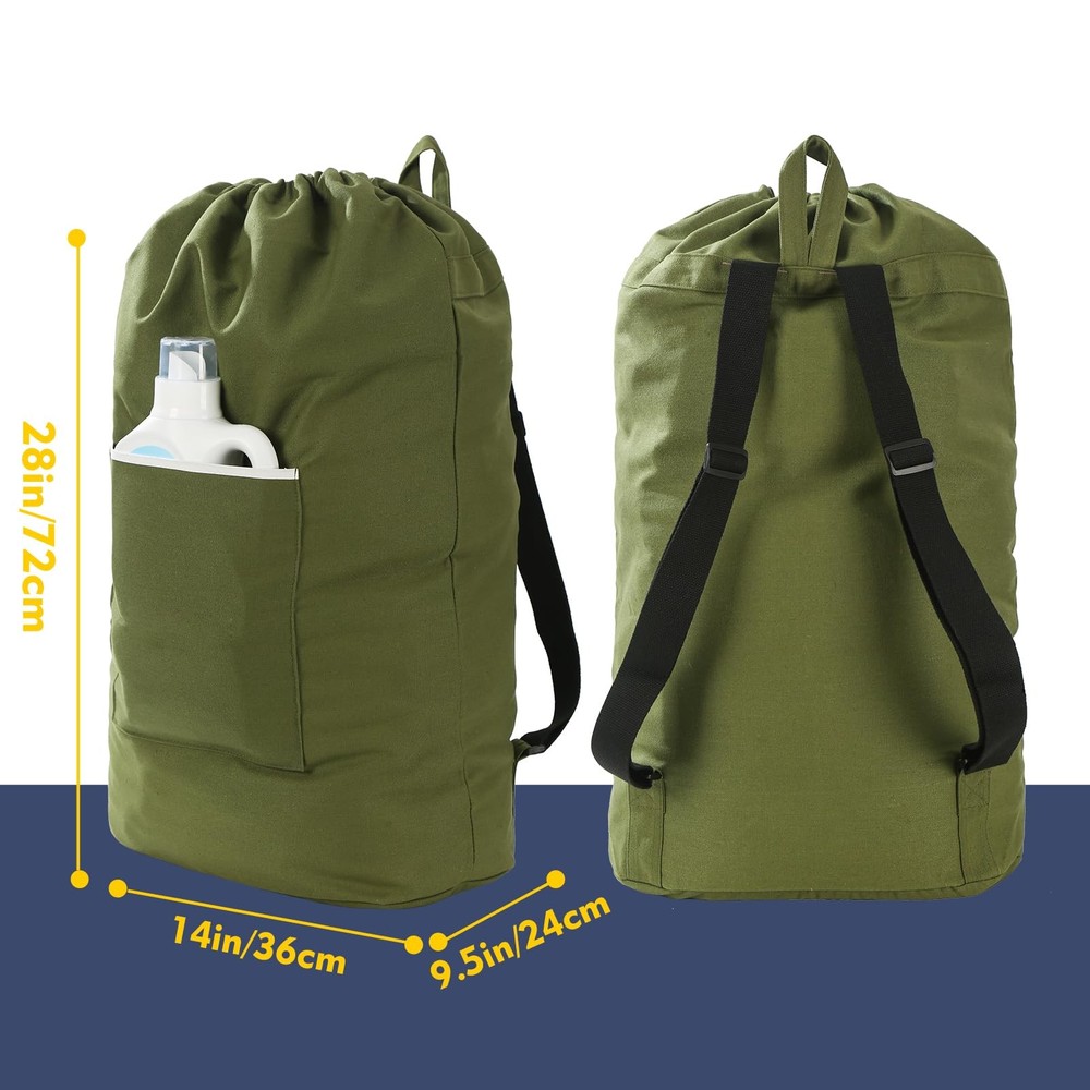 Washable Canvas Laundry Backpack with Large Front Pocket and Drawstring Closure