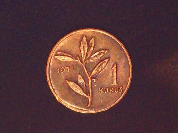 1971 Turkey 1 Kurus Bronze Coin Almost Uncirculated