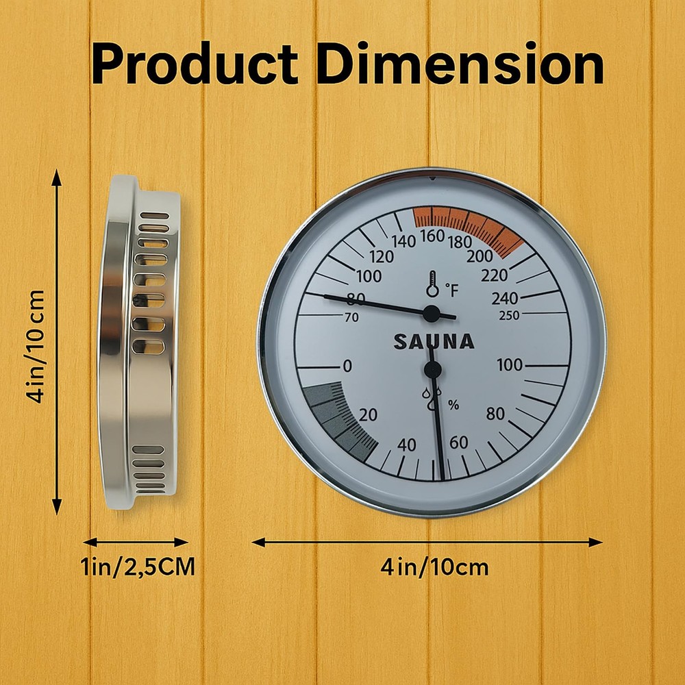 Sauna Thermometer and Hygrometer Combo – Precise Temperature & Silver