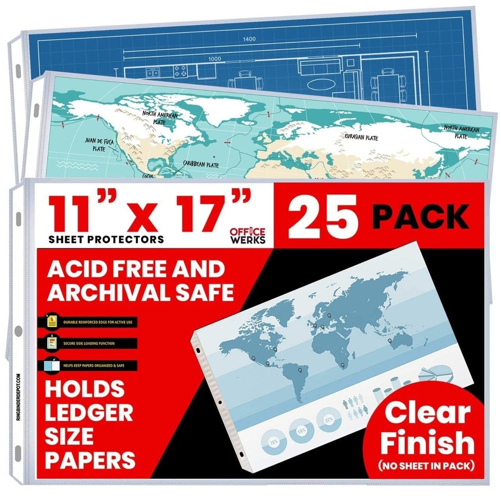 11x17 Landscape Sheet Protectors - 25 Pack, Side Loading, Store & Display Docume