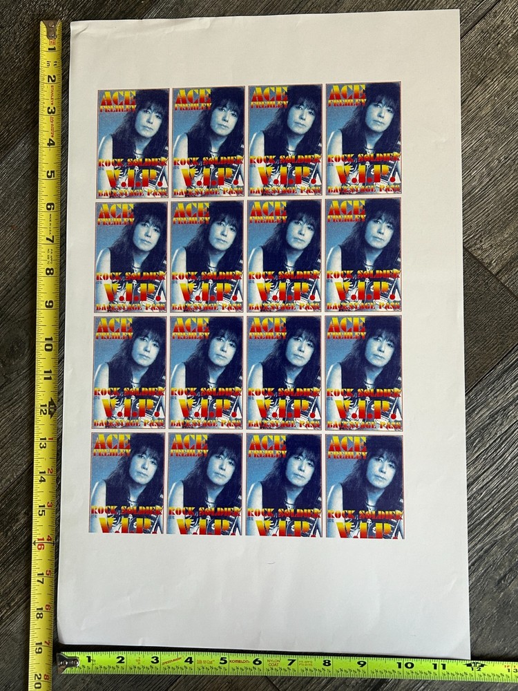 Kiss ACE FREHLEY Laminate Pass Rock Soldier VIP Inserts Uncut Sheet Vintage Kiss