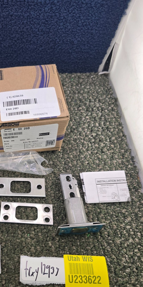 Arrow E60 26D Deadbolt Assembly Strike 395 Latch 141 E6026D