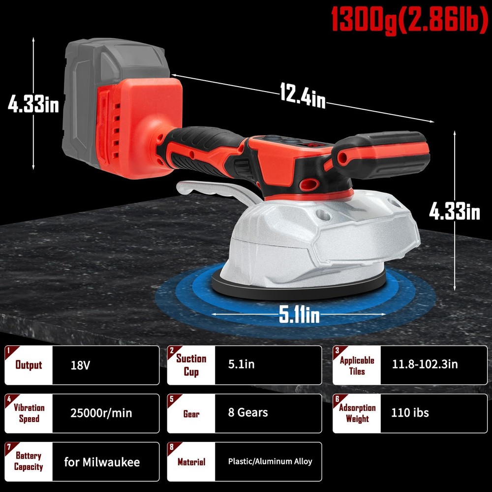Cordless Tile Vibration Leveling Machine,for Milwaukee 18V Max Red