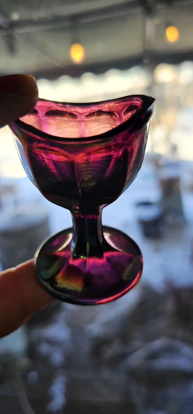 Lot 2 VTG Carnival Glass Eye Wash Cups Iridescent Optical Medical Amethyst