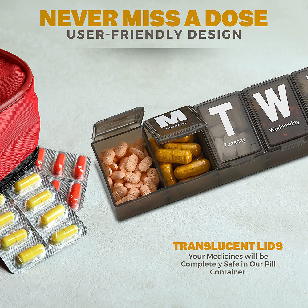Extra Large Pill Organizer 2 Pack, XL Pill Box 7 Day, Weekly Pill Case with