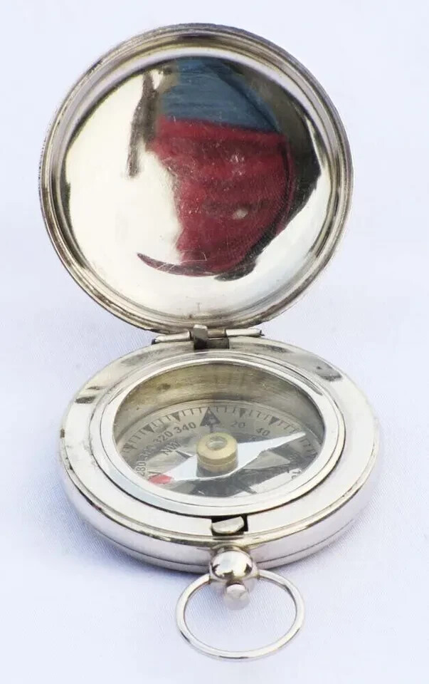 Vintage Brass Compass Push Button Compass Marine Silver Pocket Compass