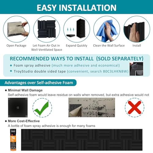 Thick Acoustic Foam Panels in Diffusion Pattern, 12 X 12 2'' Thickness, 8 pcs