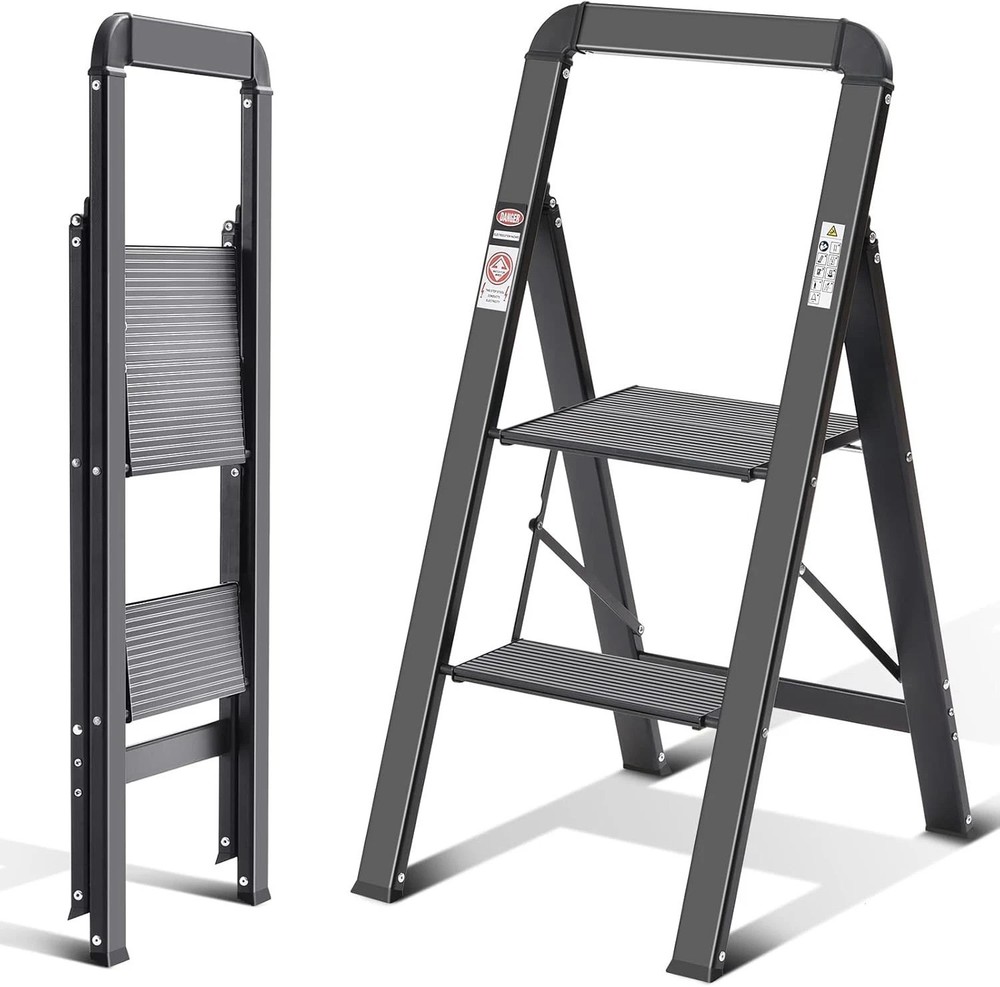 Versatile 2-Step Folding Step Ladder - Lightweight Aluminum & Safety Features