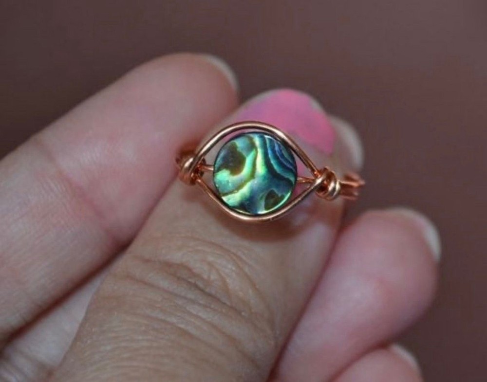 Round abalone shell copper wire handmade Ring