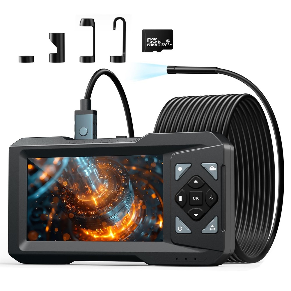 Endoscope Camera with Light - Industrial Borescope with 32GB Card, Waterproof...