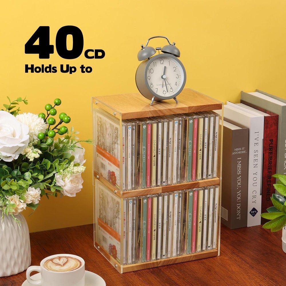 Compact CD Storage Rack with Transparent Panels - 2-Shelves for DVDs & Media