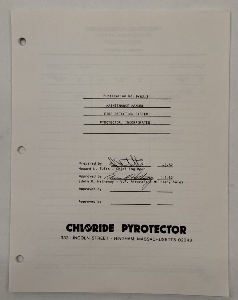 Chloride Pyrotector Fire Detection System Maintenance Manual-Original