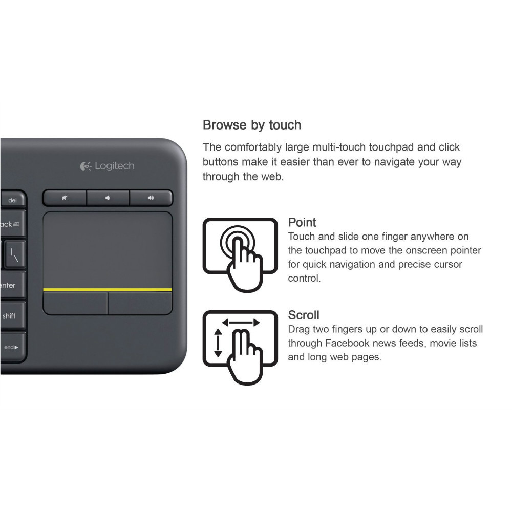 Logitech K400 Plus Wireless Touch Keyboard with Touchpad for PC connected TVs
