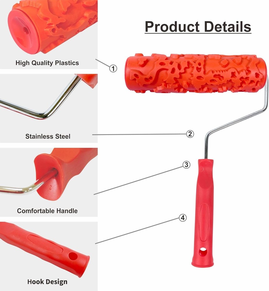 7'' Patterned Roller for Wall Decoration Classic Brick Embossing Texture Rubber
