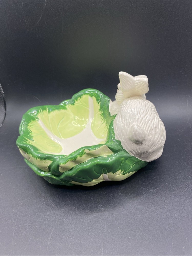 1994 Hermitage Pottery Bunny Cabbage Candy Dish Easter Boxed