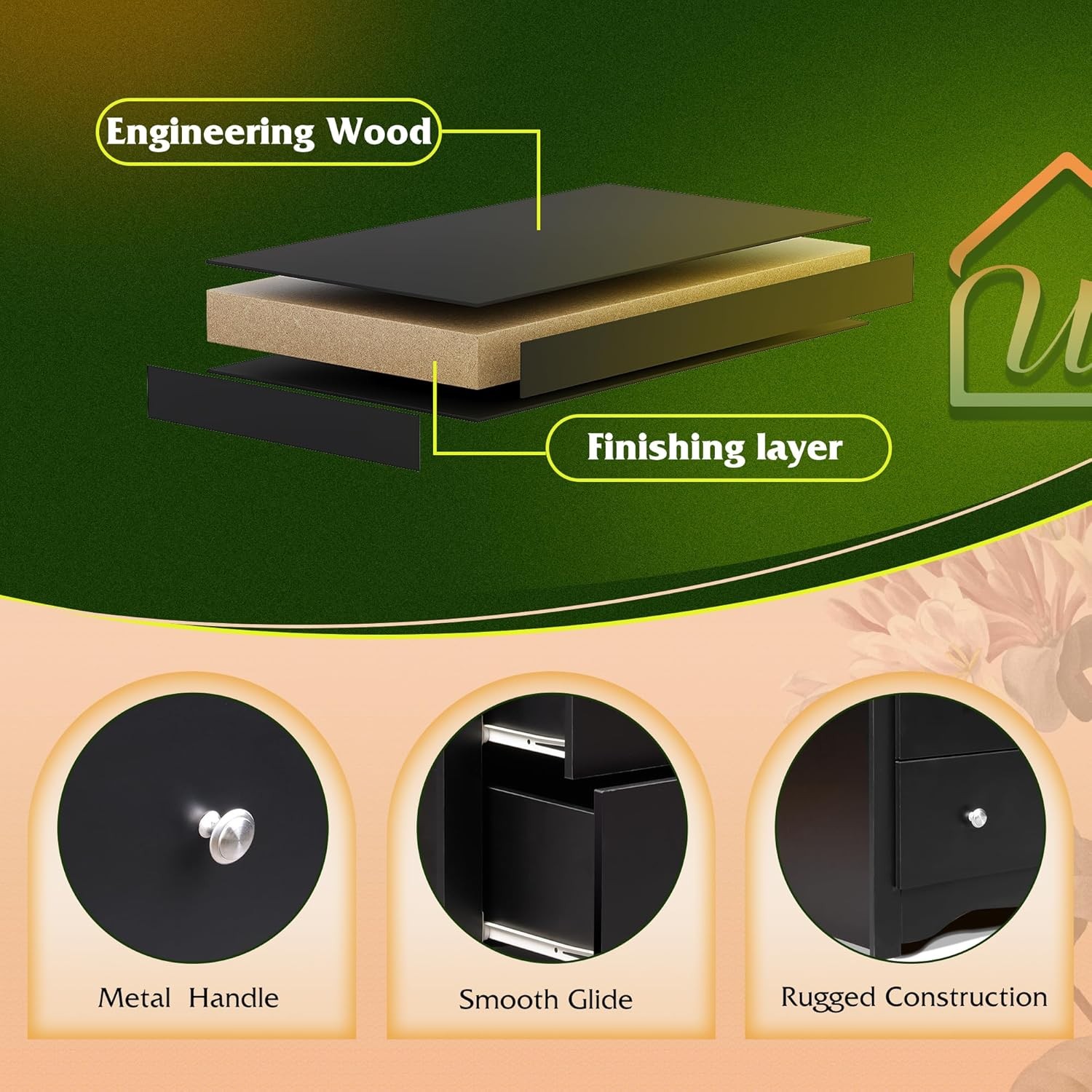 Black Wooden 6-Drawer Dresser, 59" Wide Modern Chest for Bedroom & Living Room