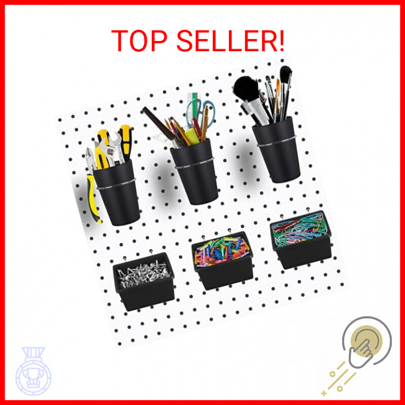 Kuhome 6 Sets Pegboard Bins Pegboard Cups with Hooks, Pegboard Hooks Assortment,