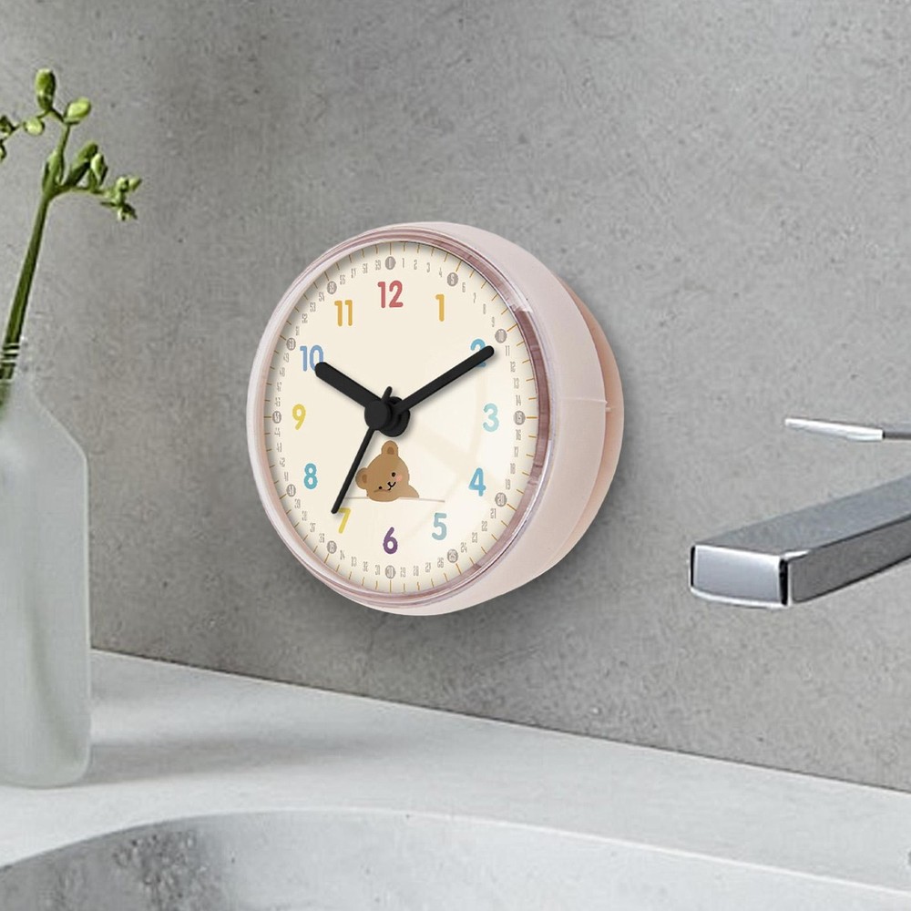 Small Shower Clock Bathroom Round Quiet Wall Decor with Suction Cup