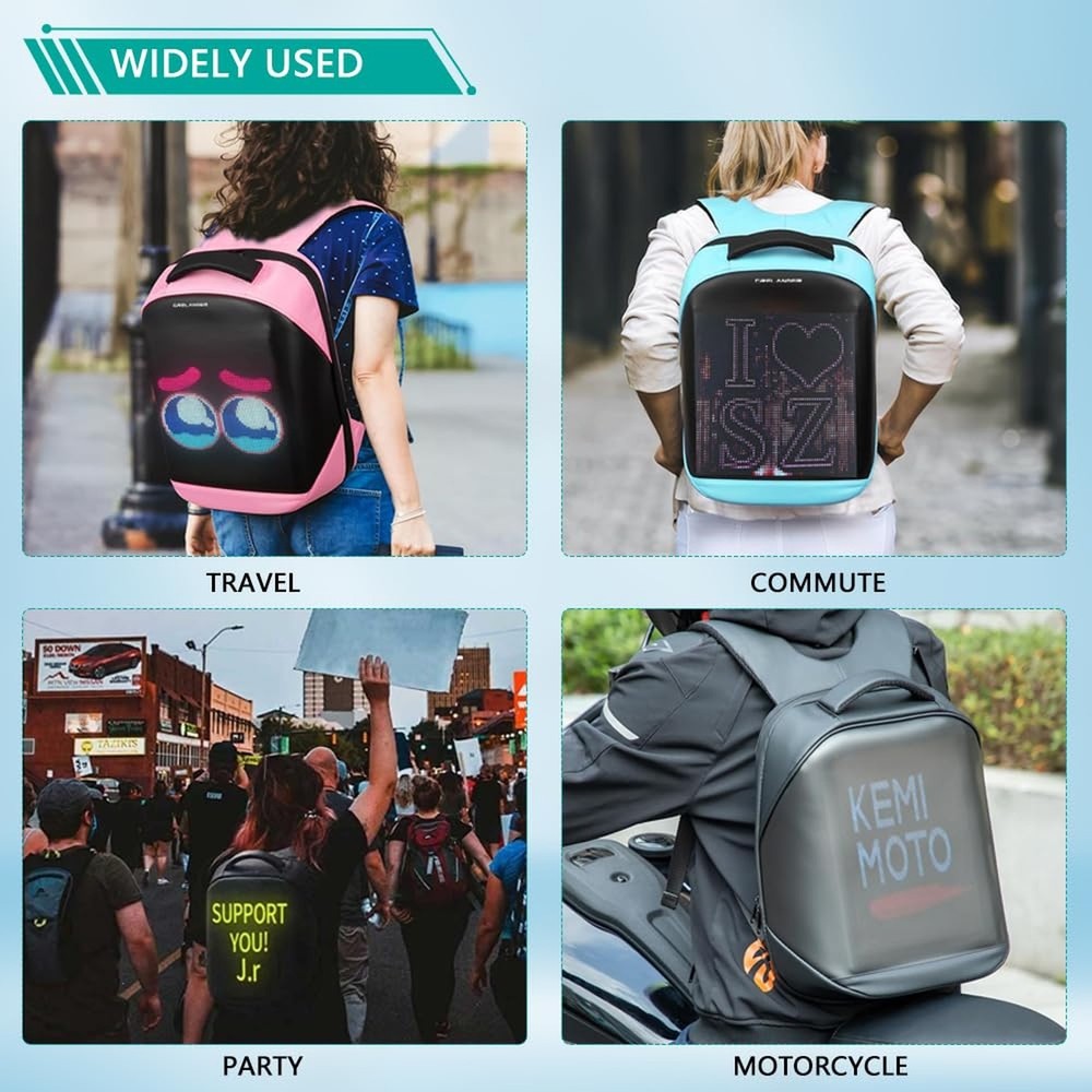 Crelander LED Backpack, 15 inch App Control Laptop Backpack with Programmable...