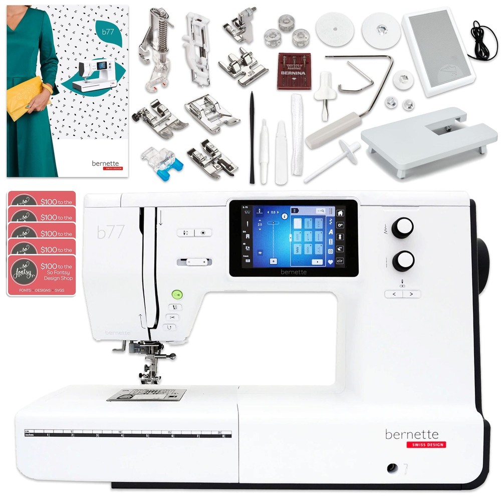 Bernette B77 Deco Sewing & Quilting Machine Bundle with 100 Thread Spools