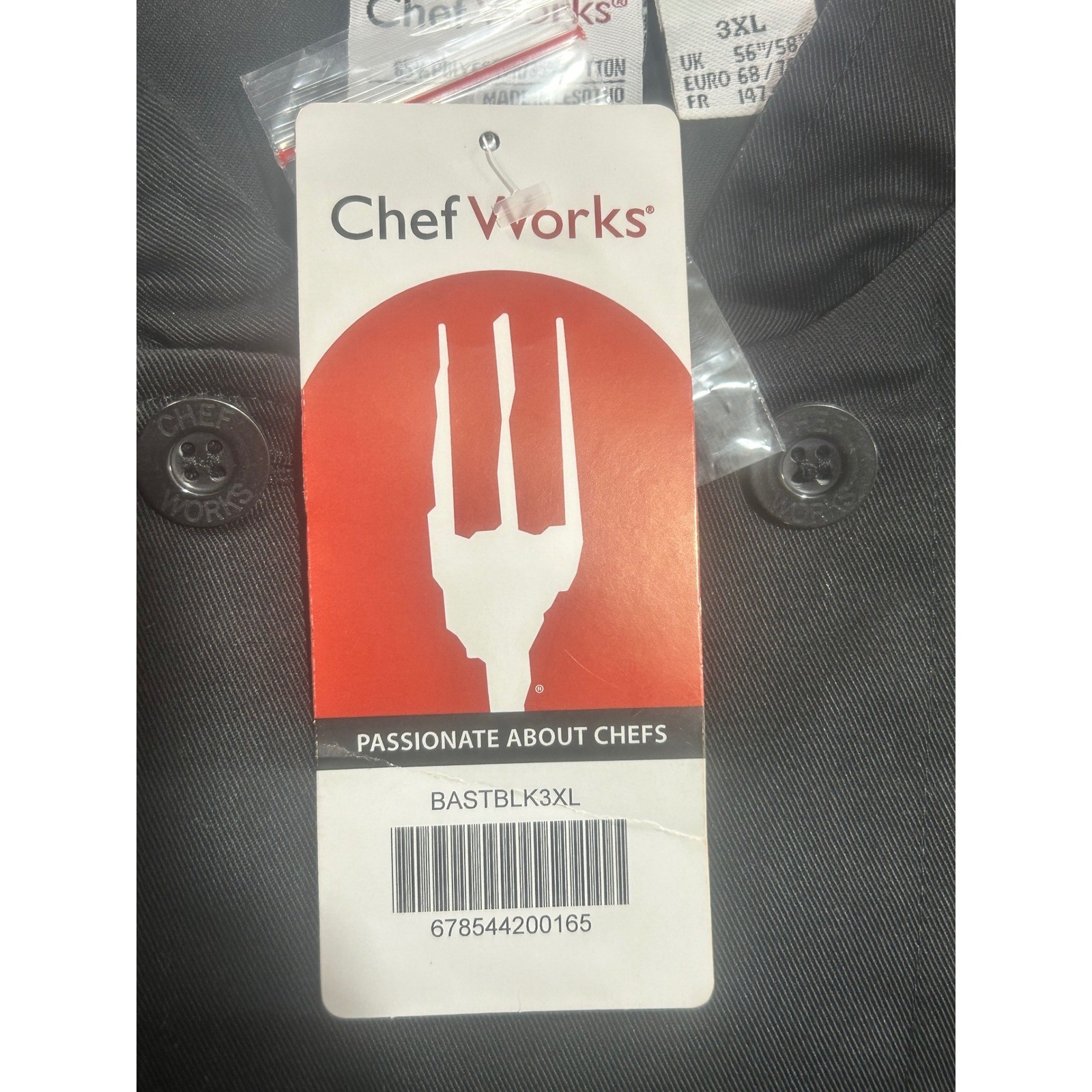Chef Works Mens Black Double Breasted Chef Coat Jacket Size 3XL