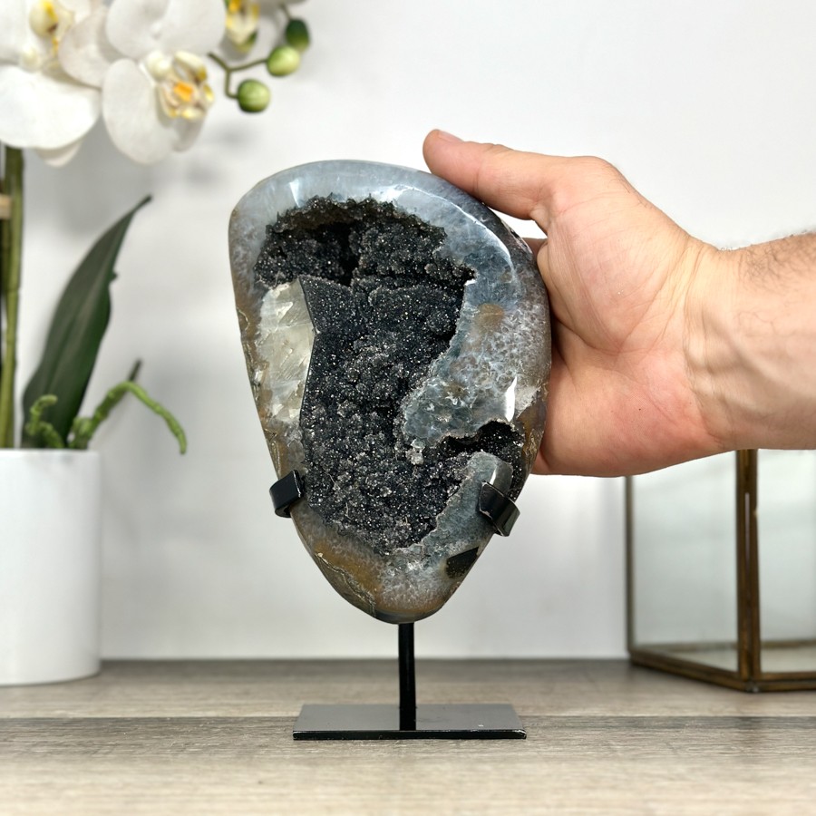 Black Amethyst Geode with Calcite Crystal Specimen. MWS2848