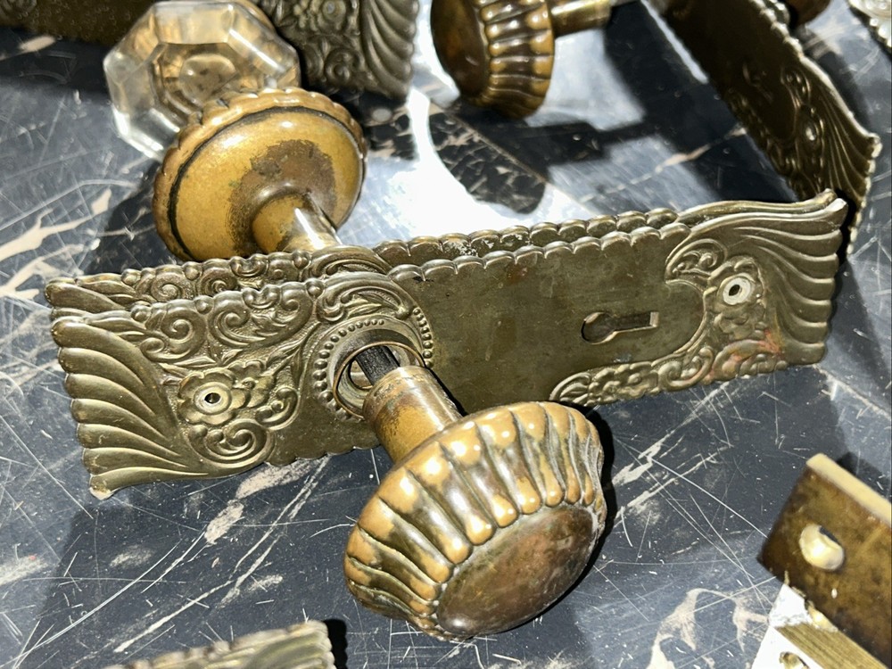 Antique Russell Erwin Hardware Knobs Mortise Plates Screws Set Thumb Lock...