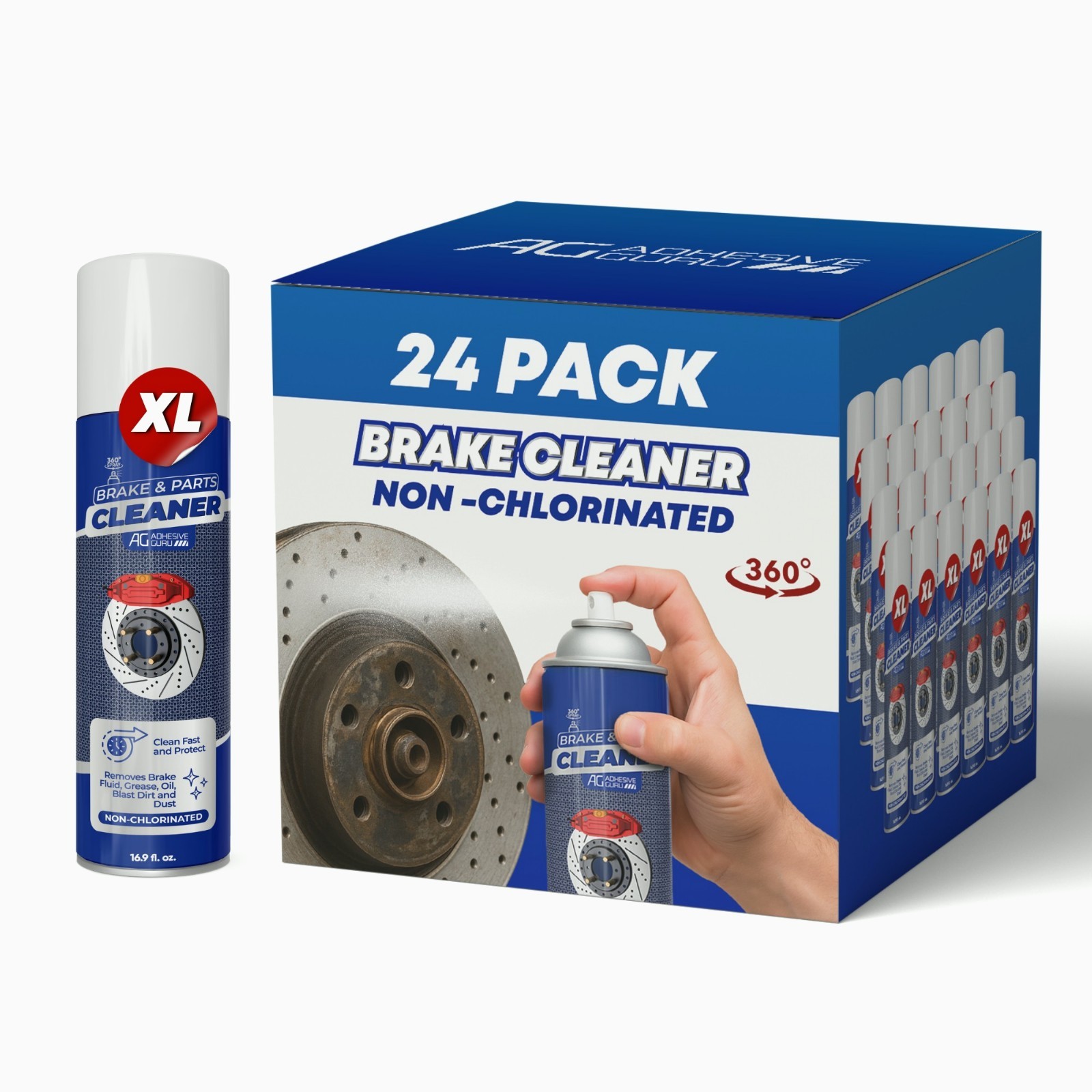 Non-Chlorinated Brake Cleaner 24x16.9 fl oz Fast Drying Degreaser for Parts Pads