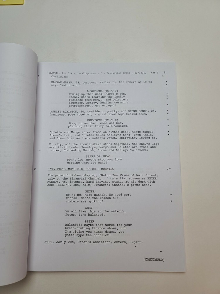 CASTLE / David Grae TV Script, Patrick Fabian episode "Reality Star Struck"
