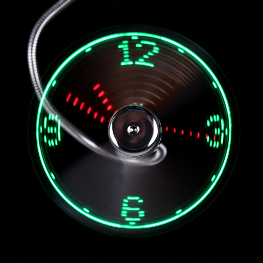 LED Clock Fan Mini USB Powered Cooling Flashing Real Time Display Function NEW
