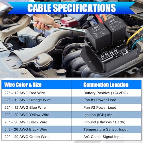 Digital Electric Radiator Fan Controller Switch Kit, Adjustable DC24V