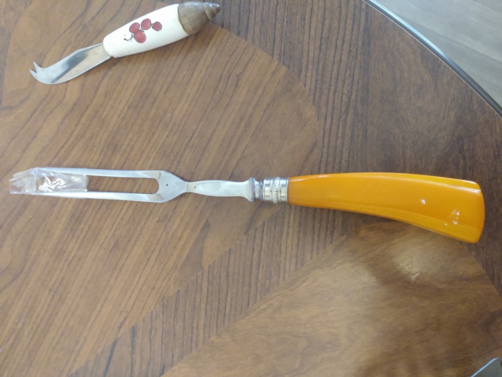 Old Butterscotch Serving Fork 1930s Bakelite Handle