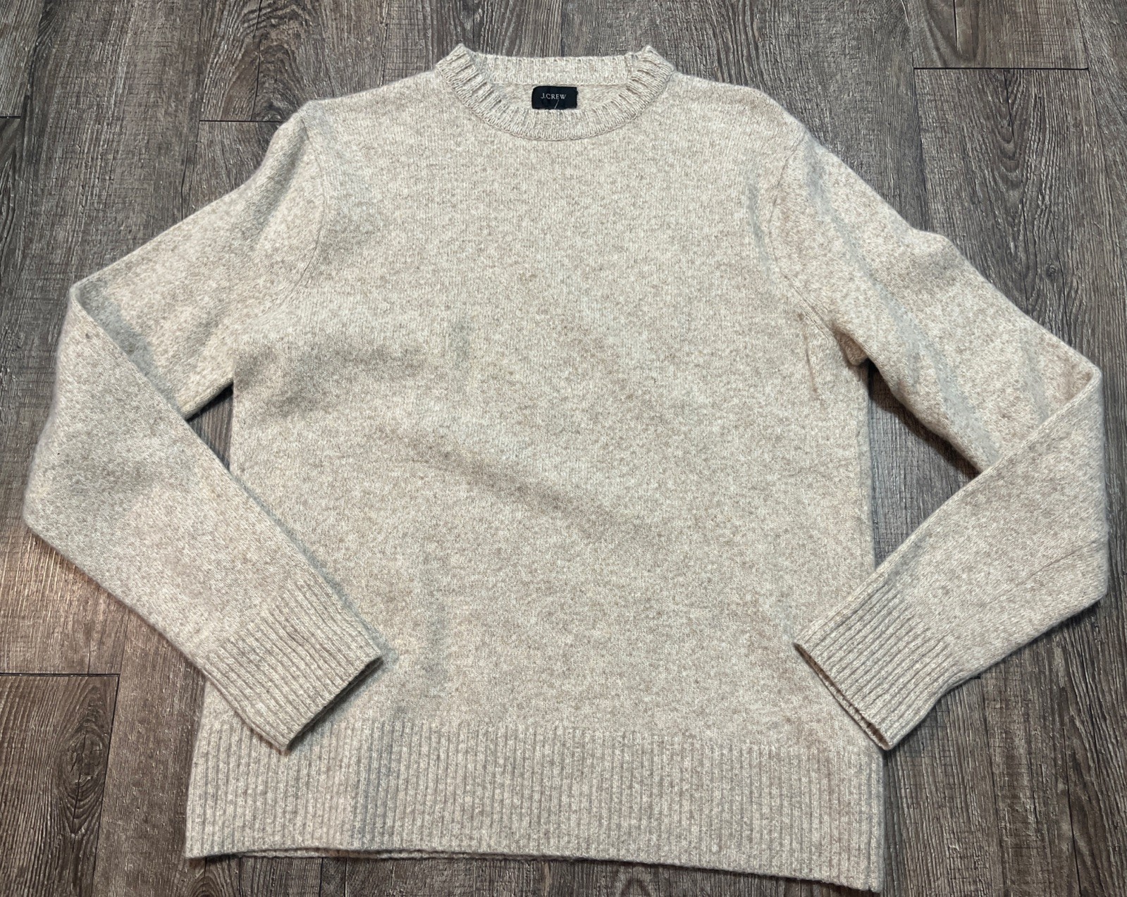 J Crew Sweater Men Medium Beige Marled Merino Wool Nylon Pullover Crewneck J7701