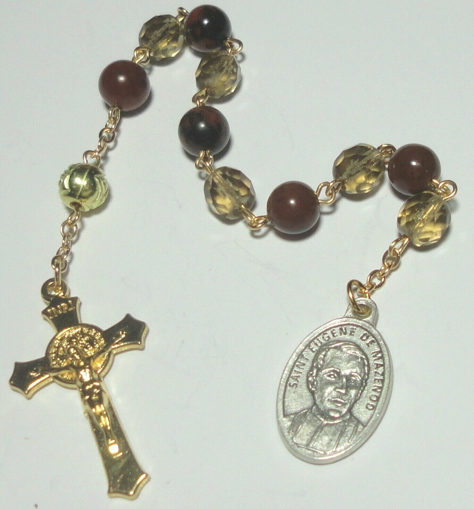 Gemstone Beads St Eugene De Mazenod Single Decade Rosary w/ St Benedict Crucifix