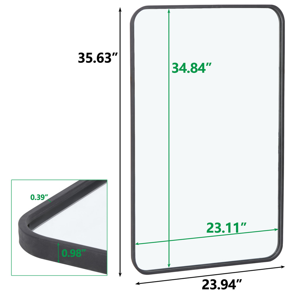 Rectangular Wall Mirror 24'' × 36'' Metal Black Frame Suit for Bedroom Bathroom