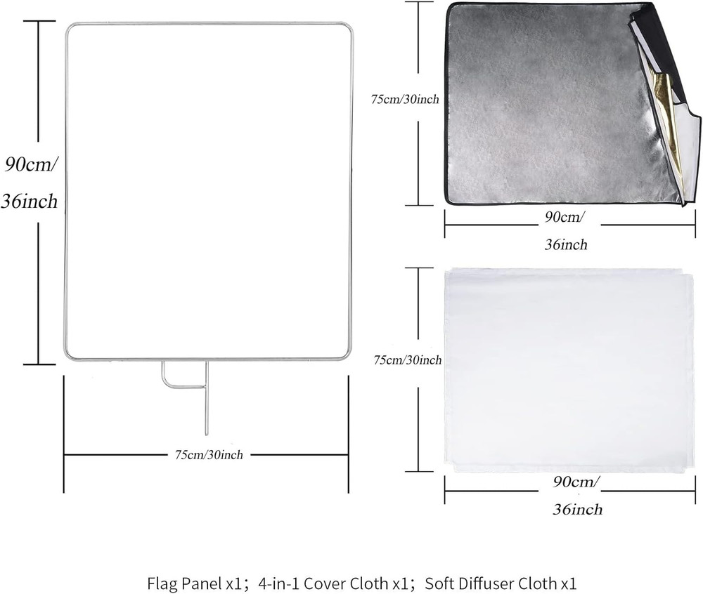 30"X36"/75X90Cm Light Reflector Flag Panel Kit, 5-In-1 Diffusion Scrim Transluce